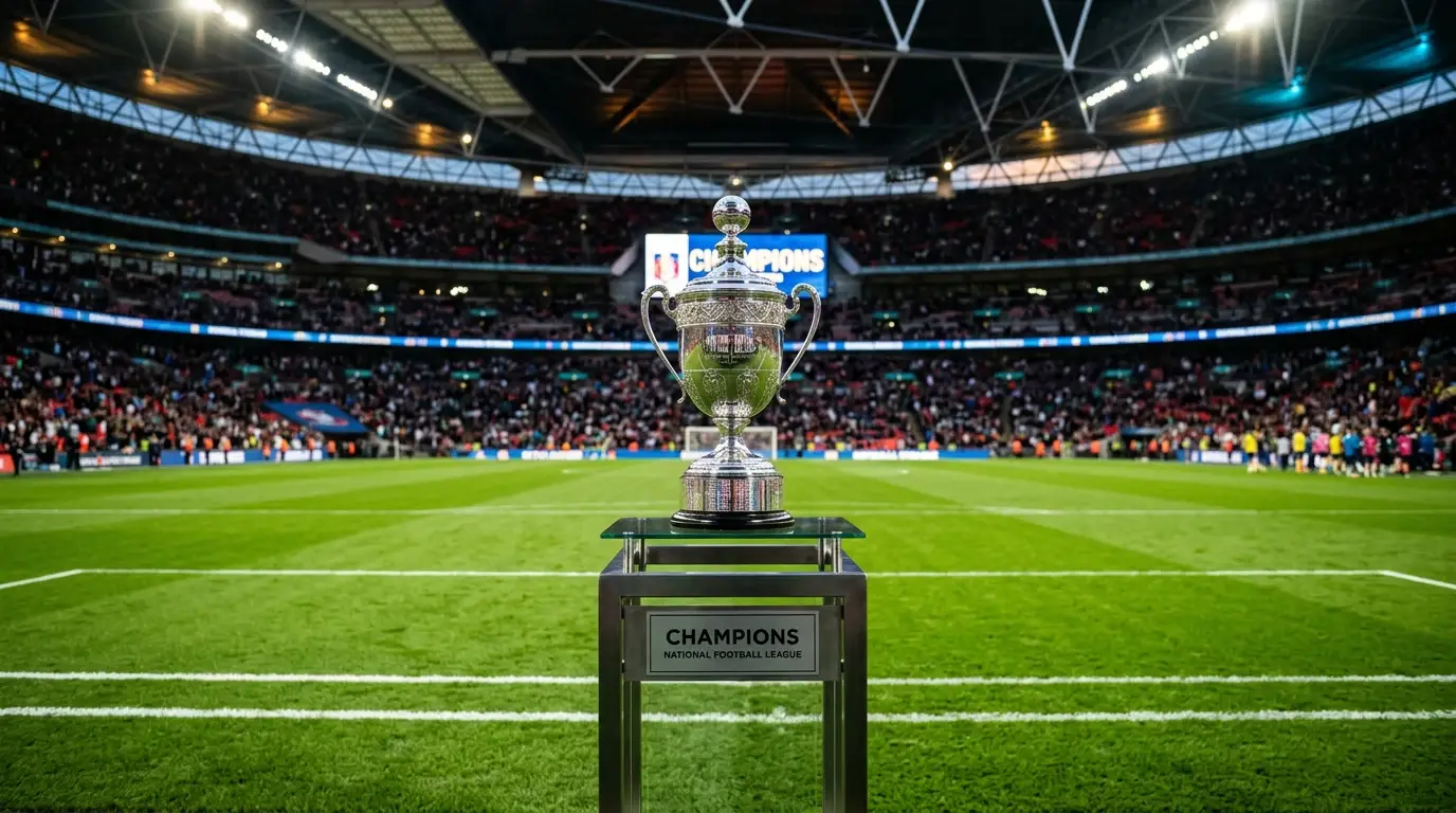 Trofeo de campeón de LaLiga en campo de fútbol profesional