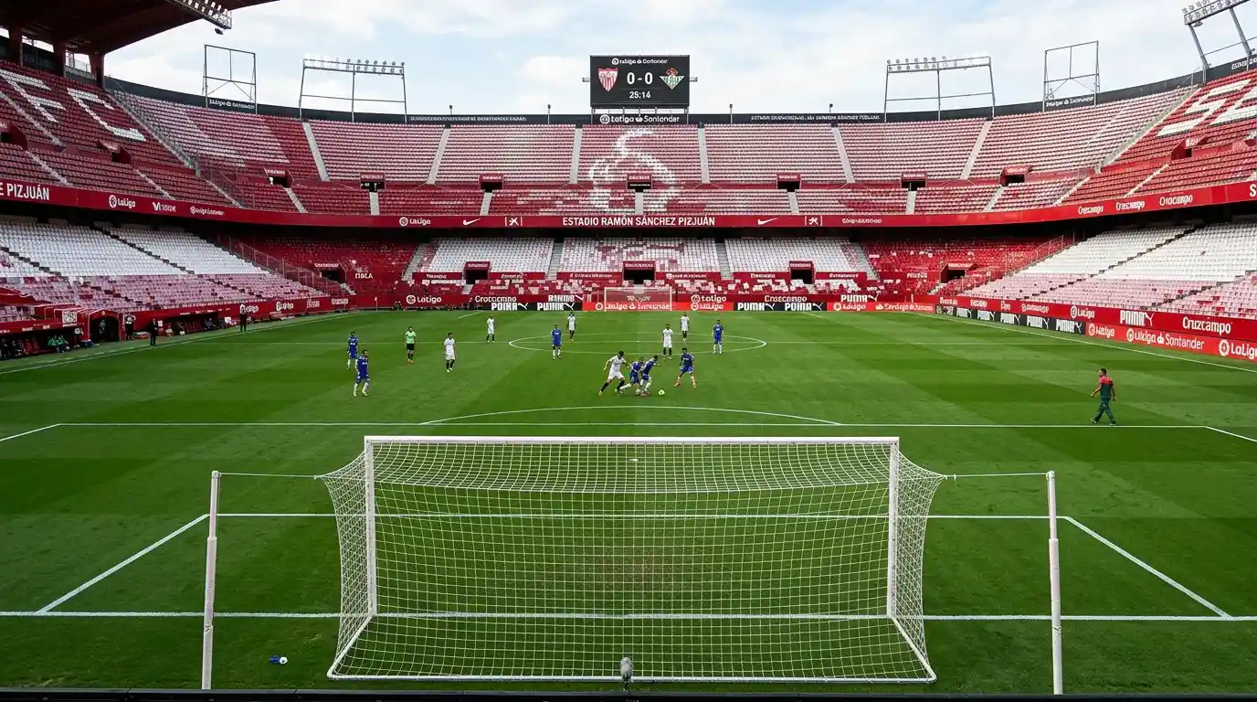 Campo de fútbol con dos porterías representando apuesta doble oportunidad en LaLiga