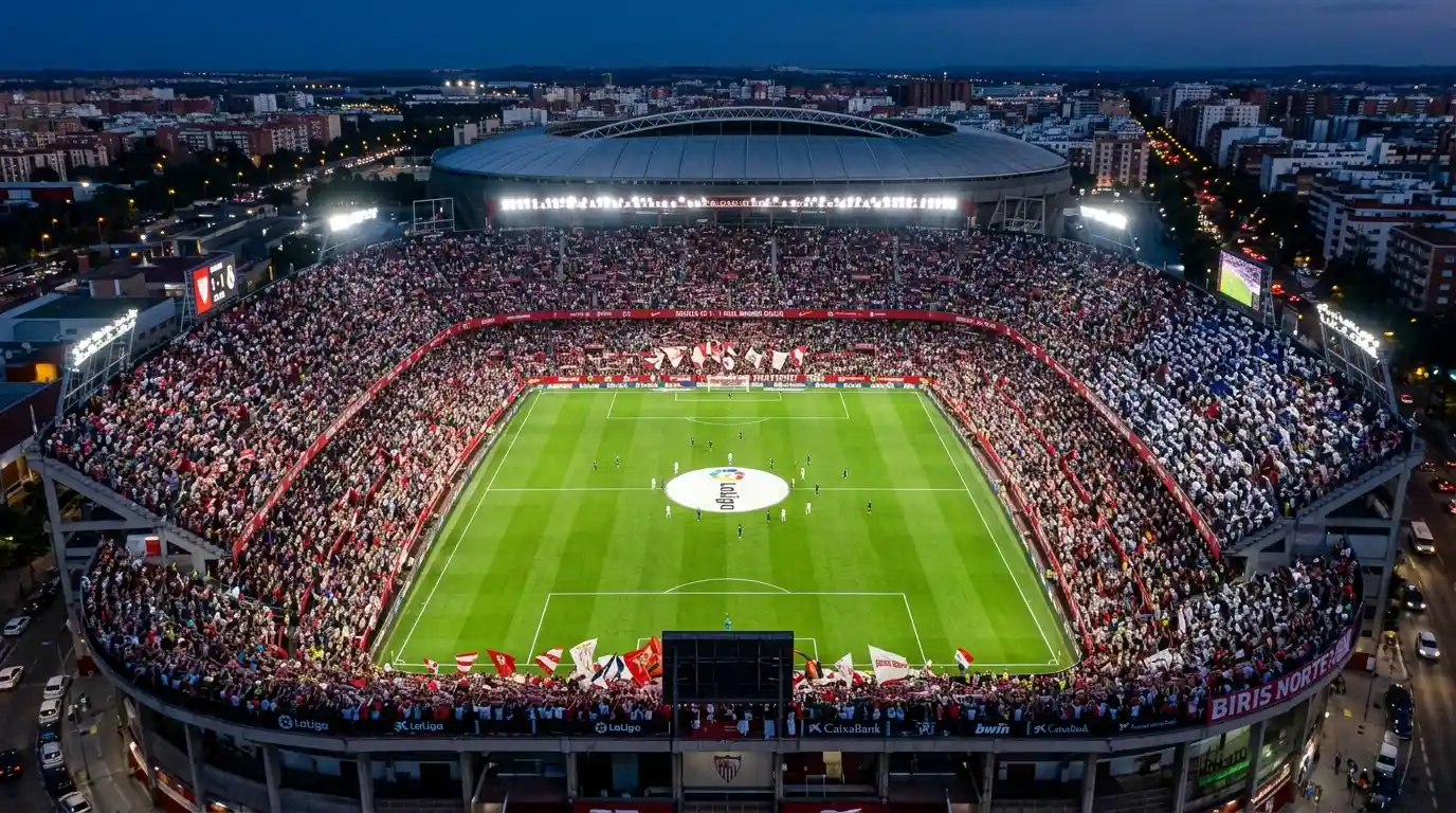 Estadio de fútbol lleno de aficionados representando el impacto económico de LaLiga