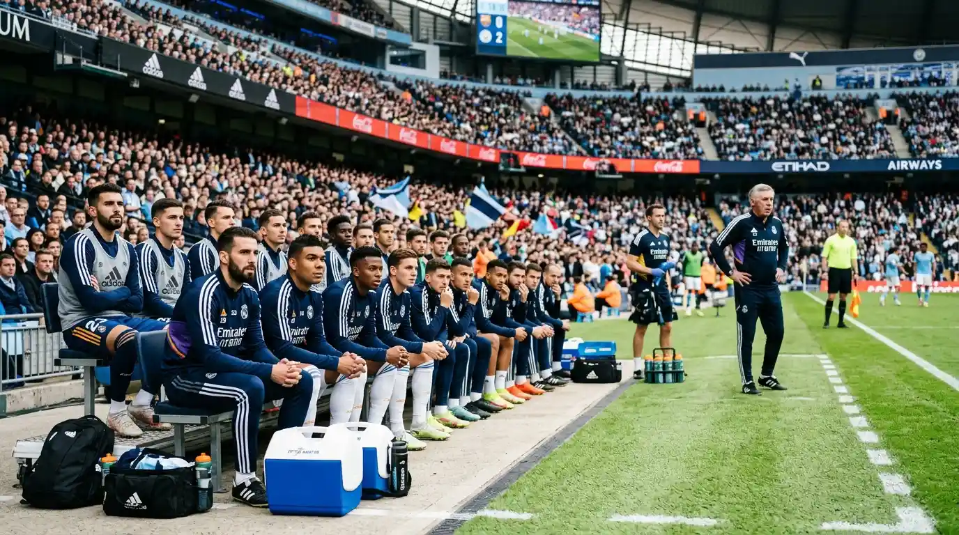Banquillo de equipo de fútbol con jugadores suplentes durante partido de LaLiga