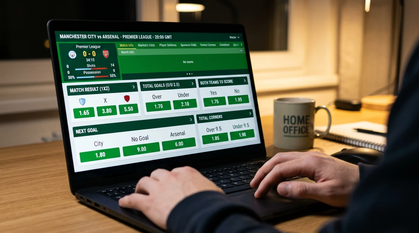 Pantalla de ordenador mostrando diferentes mercados de apuestas para un partido de LaLiga